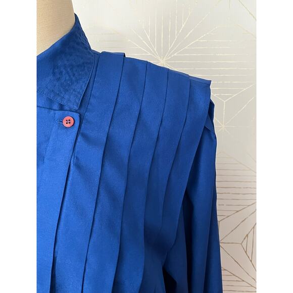 Vintage 1980's Panther bold statement pleated blouse with shoulder pads sz 11/12 - Picture 6 of 16